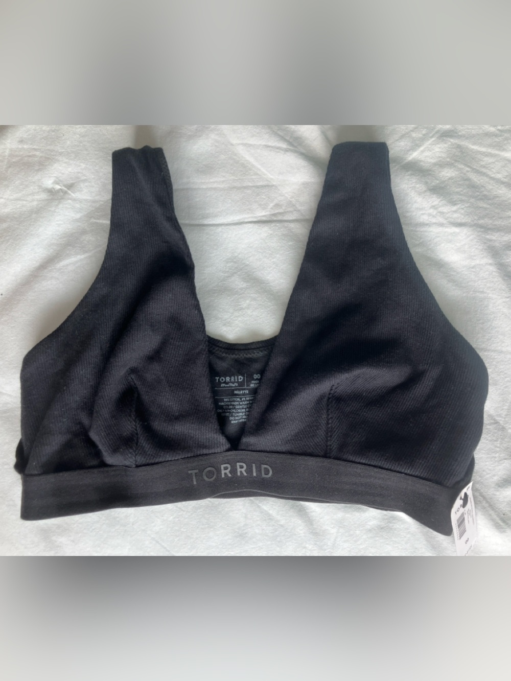 Torrid Unlined Cotton Rib Plunge Bralette Size 00 Black NWT